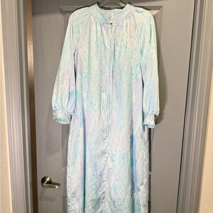 Vintage Christian Dior Lounge Wear Women M/L Watercolor Lingerie Long Gown Robe